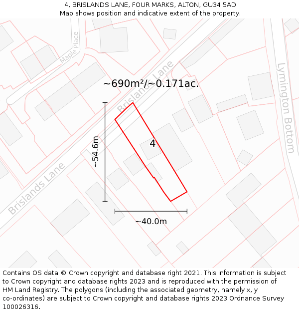 4, BRISLANDS LANE, FOUR MARKS, ALTON, GU34 5AD: Plot and title map