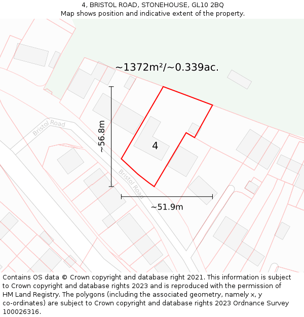 4, BRISTOL ROAD, STONEHOUSE, GL10 2BQ: Plot and title map