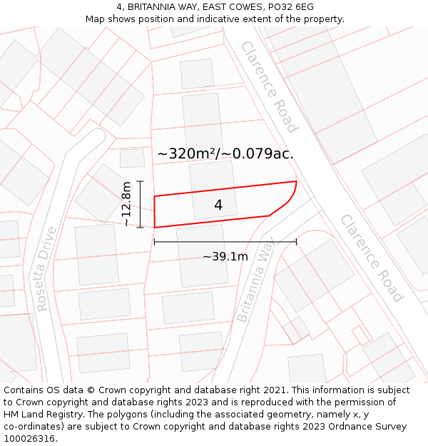 4, BRITANNIA WAY, EAST COWES, PO32 6EG: Plot and title map