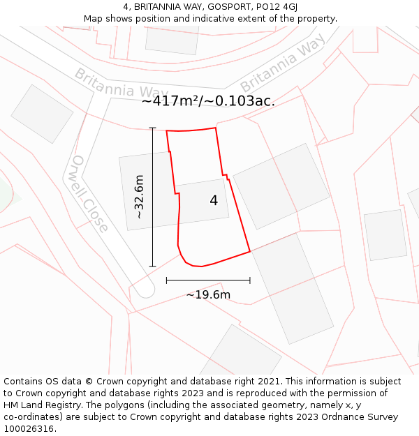 4, BRITANNIA WAY, GOSPORT, PO12 4GJ: Plot and title map