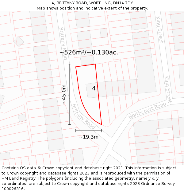 4, BRITTANY ROAD, WORTHING, BN14 7DY: Plot and title map