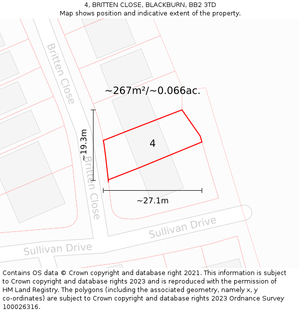 4, BRITTEN CLOSE, BLACKBURN, BB2 3TD: Plot and title map