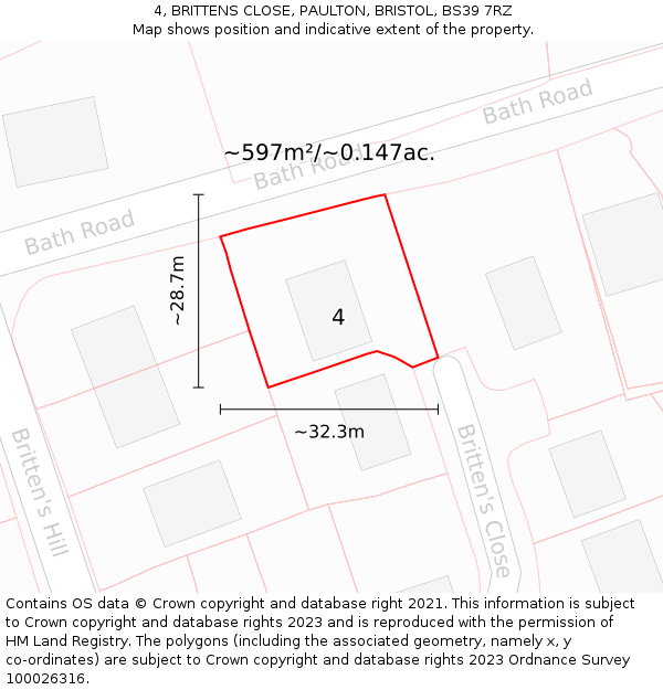 4, BRITTENS CLOSE, PAULTON, BRISTOL, BS39 7RZ: Plot and title map