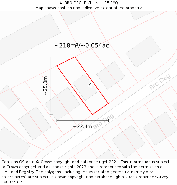 4, BRO DEG, RUTHIN, LL15 1YQ: Plot and title map