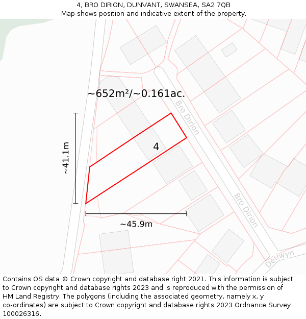 4, BRO DIRION, DUNVANT, SWANSEA, SA2 7QB: Plot and title map