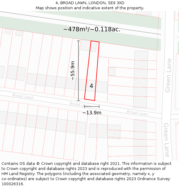 4, BROAD LAWN, LONDON, SE9 3XD: Plot and title map