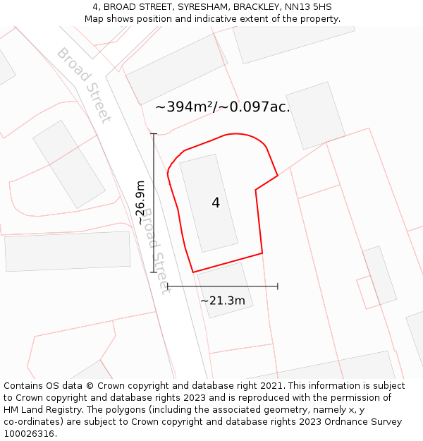 4, BROAD STREET, SYRESHAM, BRACKLEY, NN13 5HS: Plot and title map