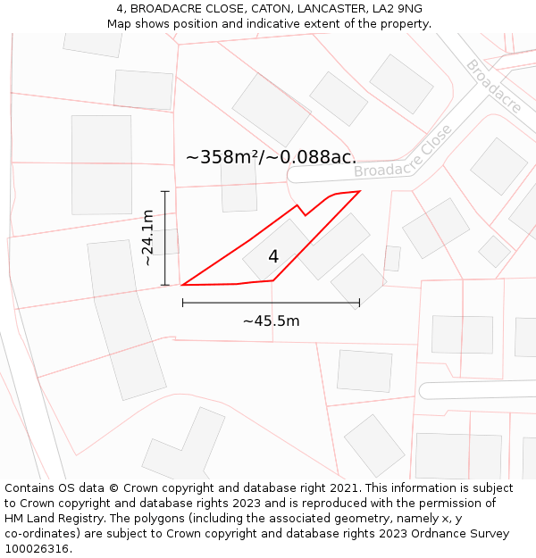 4, BROADACRE CLOSE, CATON, LANCASTER, LA2 9NG: Plot and title map