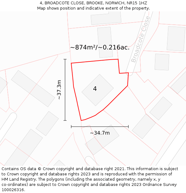 4, BROADCOTE CLOSE, BROOKE, NORWICH, NR15 1HZ: Plot and title map