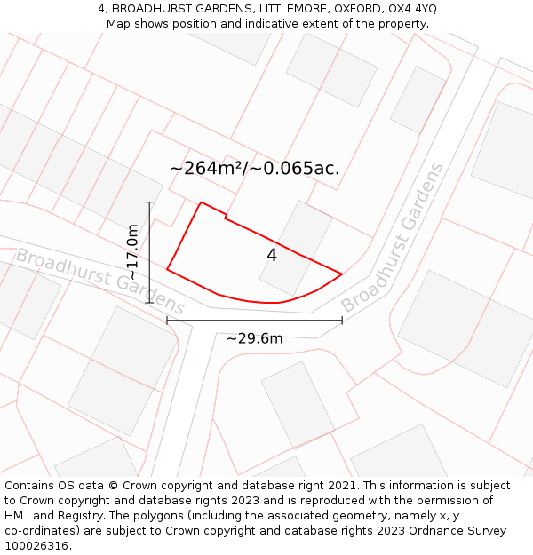 4, BROADHURST GARDENS, LITTLEMORE, OXFORD, OX4 4YQ: Plot and title map