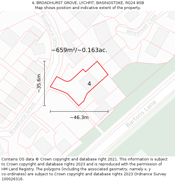 4, BROADHURST GROVE, LYCHPIT, BASINGSTOKE, RG24 8SB: Plot and title map