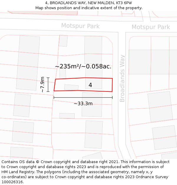 4, BROADLANDS WAY, NEW MALDEN, KT3 6PW: Plot and title map