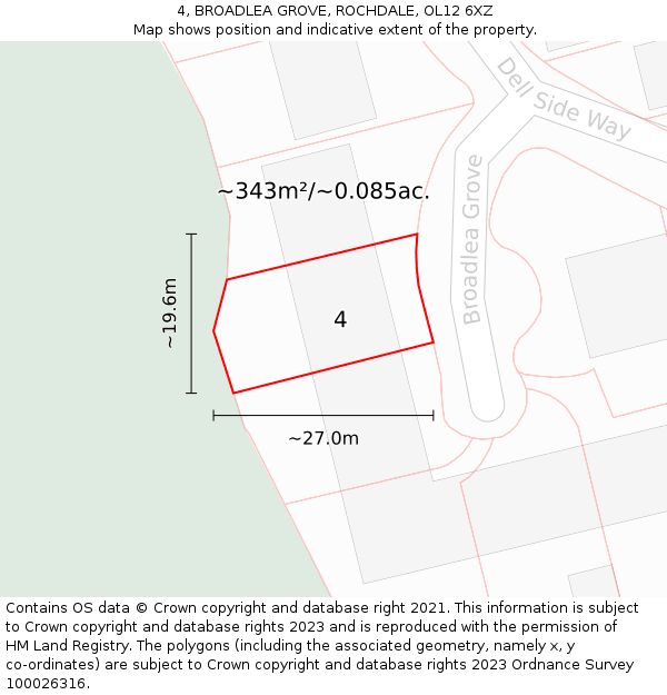 4, BROADLEA GROVE, ROCHDALE, OL12 6XZ: Plot and title map