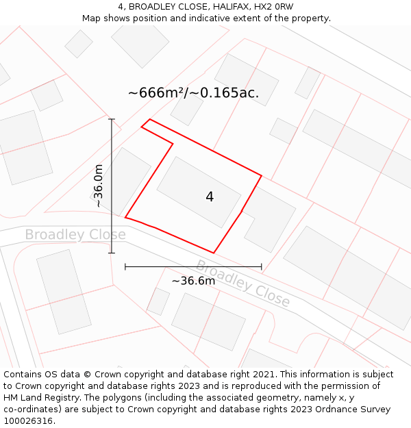 4, BROADLEY CLOSE, HALIFAX, HX2 0RW: Plot and title map
