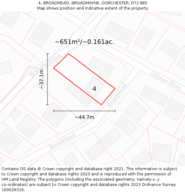 4, BROADMEAD, BROADMAYNE, DORCHESTER, DT2 8EE: Plot and title map