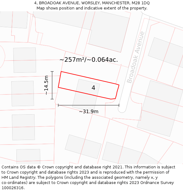 4, BROADOAK AVENUE, WORSLEY, MANCHESTER, M28 1DQ: Plot and title map