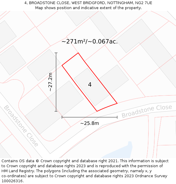 4, BROADSTONE CLOSE, WEST BRIDGFORD, NOTTINGHAM, NG2 7UE: Plot and title map