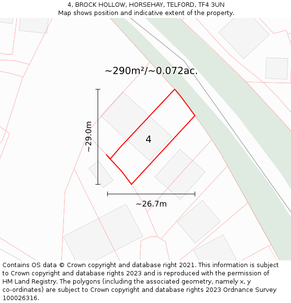 4, BROCK HOLLOW, HORSEHAY, TELFORD, TF4 3UN: Plot and title map