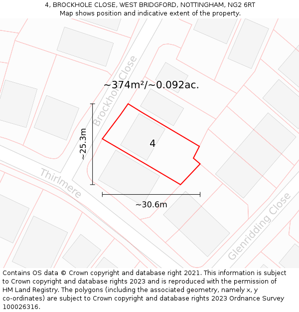 4, BROCKHOLE CLOSE, WEST BRIDGFORD, NOTTINGHAM, NG2 6RT: Plot and title map