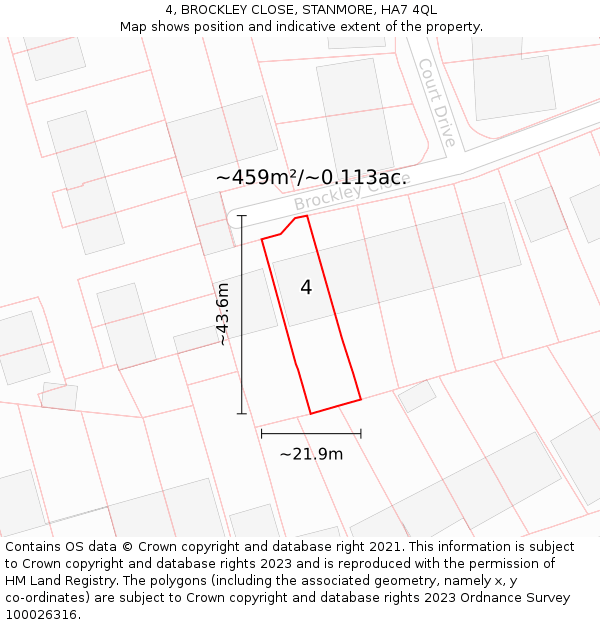 4, BROCKLEY CLOSE, STANMORE, HA7 4QL: Plot and title map