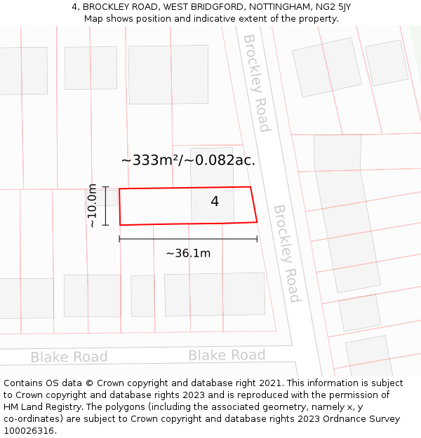 4, BROCKLEY ROAD, WEST BRIDGFORD, NOTTINGHAM, NG2 5JY: Plot and title map