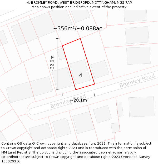 4, BROMLEY ROAD, WEST BRIDGFORD, NOTTINGHAM, NG2 7AP: Plot and title map