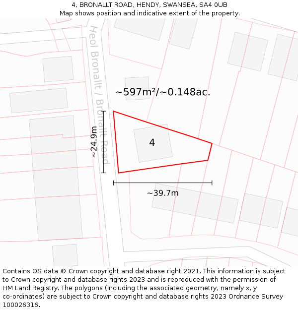 4, BRONALLT ROAD, HENDY, SWANSEA, SA4 0UB: Plot and title map