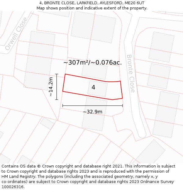 4, BRONTE CLOSE, LARKFIELD, AYLESFORD, ME20 6UT: Plot and title map