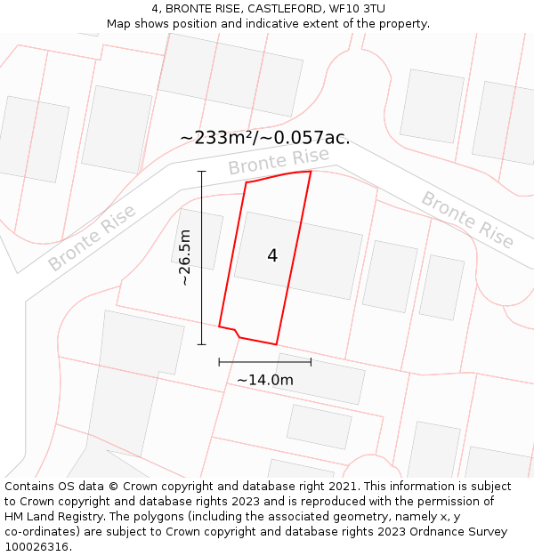 4, BRONTE RISE, CASTLEFORD, WF10 3TU: Plot and title map