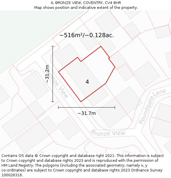 4, BRONZE VIEW, COVENTRY, CV4 8HR: Plot and title map