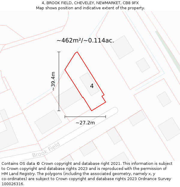 4, BROOK FIELD, CHEVELEY, NEWMARKET, CB8 9FX: Plot and title map