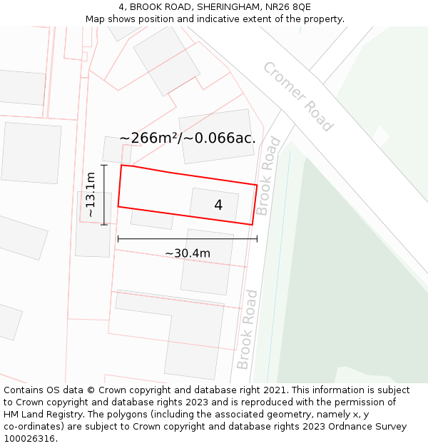 4, BROOK ROAD, SHERINGHAM, NR26 8QE: Plot and title map