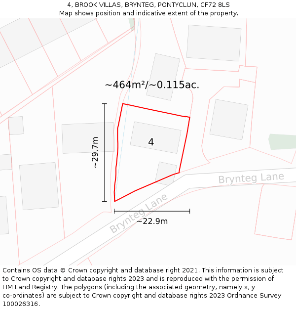 4, BROOK VILLAS, BRYNTEG, PONTYCLUN, CF72 8LS: Plot and title map