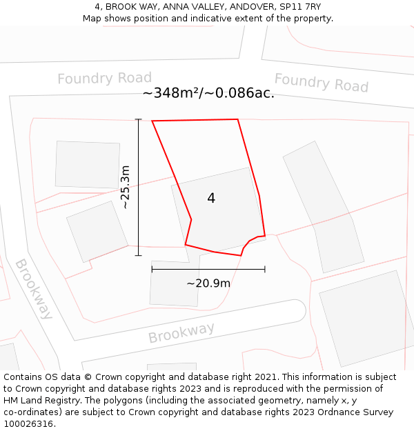 4, BROOK WAY, ANNA VALLEY, ANDOVER, SP11 7RY: Plot and title map