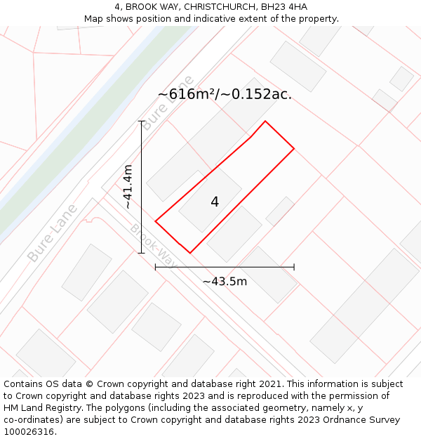 4, BROOK WAY, CHRISTCHURCH, BH23 4HA: Plot and title map