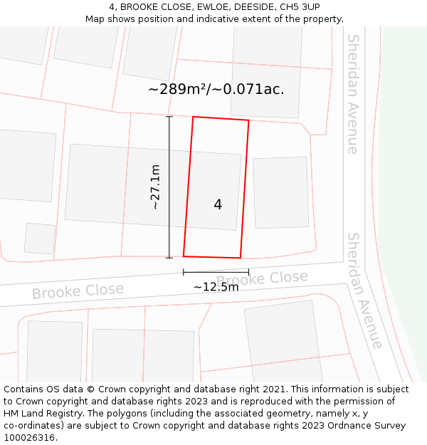 4, BROOKE CLOSE, EWLOE, DEESIDE, CH5 3UP: Plot and title map