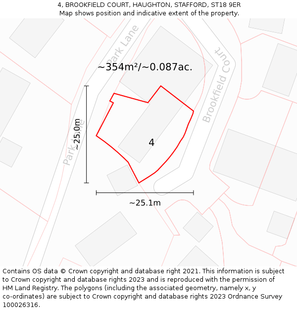 4, BROOKFIELD COURT, HAUGHTON, STAFFORD, ST18 9ER: Plot and title map
