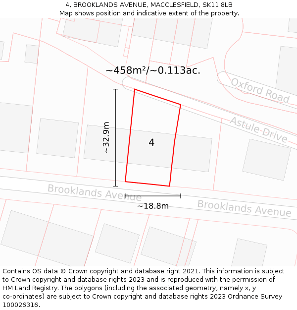 4, BROOKLANDS AVENUE, MACCLESFIELD, SK11 8LB: Plot and title map