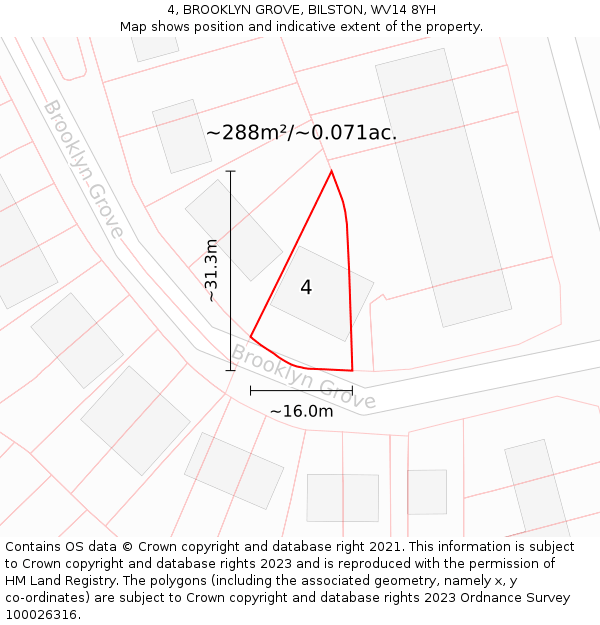 4, BROOKLYN GROVE, BILSTON, WV14 8YH: Plot and title map