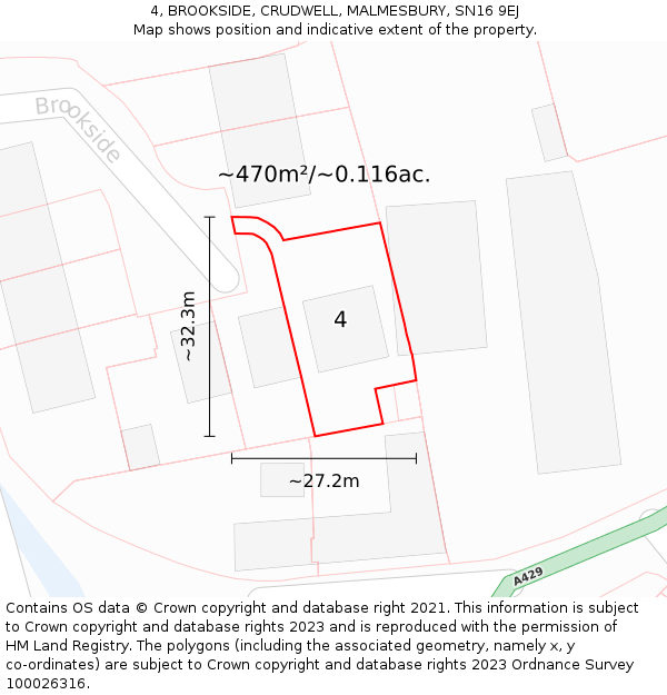 4, BROOKSIDE, CRUDWELL, MALMESBURY, SN16 9EJ: Plot and title map