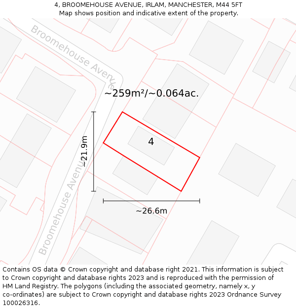 4, BROOMEHOUSE AVENUE, IRLAM, MANCHESTER, M44 5FT: Plot and title map