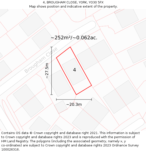 4, BROUGHAM CLOSE, YORK, YO30 5FX: Plot and title map