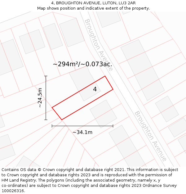 4, BROUGHTON AVENUE, LUTON, LU3 2AR: Plot and title map