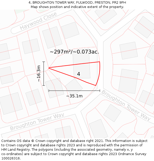 4, BROUGHTON TOWER WAY, FULWOOD, PRESTON, PR2 9PH: Plot and title map