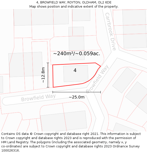 4, BROWFIELD WAY, ROYTON, OLDHAM, OL2 6DE: Plot and title map