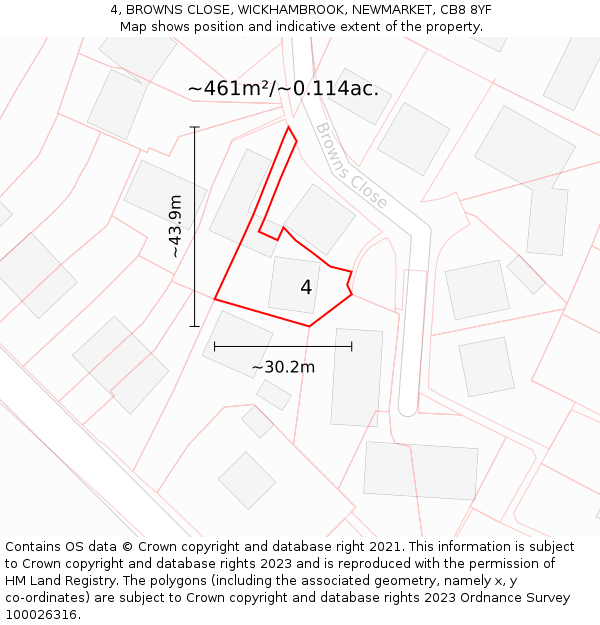 4, BROWNS CLOSE, WICKHAMBROOK, NEWMARKET, CB8 8YF: Plot and title map