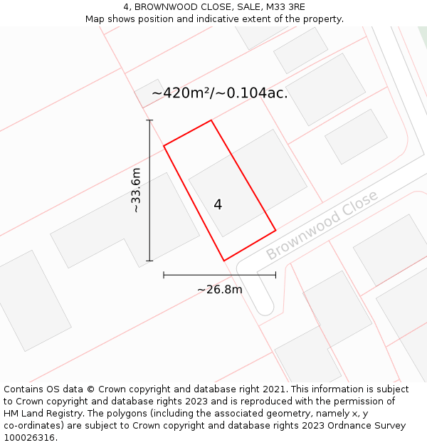 4, BROWNWOOD CLOSE, SALE, M33 3RE: Plot and title map