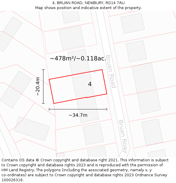 4, BRUAN ROAD, NEWBURY, RG14 7AU: Plot and title map