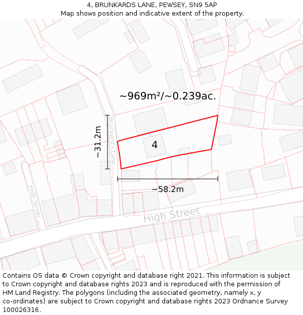 4, BRUNKARDS LANE, PEWSEY, SN9 5AP: Plot and title map