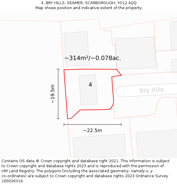 4, BRY HILLS, SEAMER, SCARBOROUGH, YO12 4QQ: Plot and title map